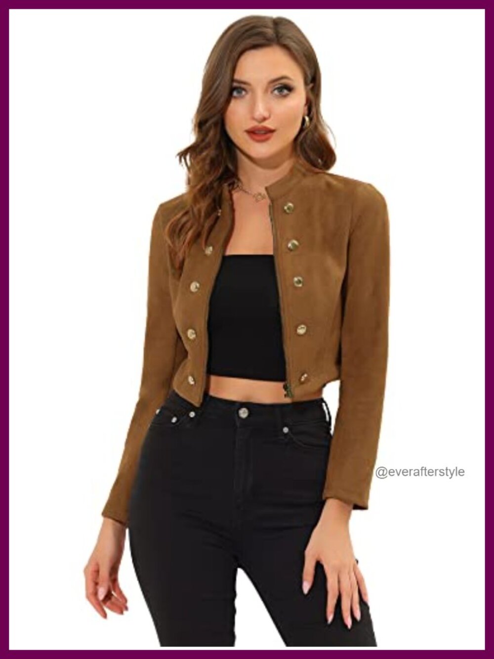 Faux Suede Cropped Jacket Double Breasted Stand Collar Moto